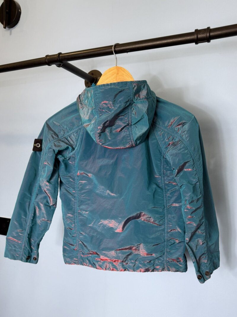 RARE Age 8 Stone Island Junior Light Blue Red Nylon Metal Weft Hooded Jacket - Image 4