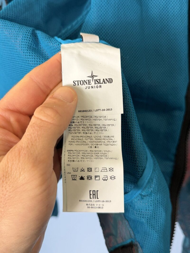 RARE Age 8 Stone Island Junior Light Blue Red Nylon Metal Weft Hooded Jacket - Image 5
