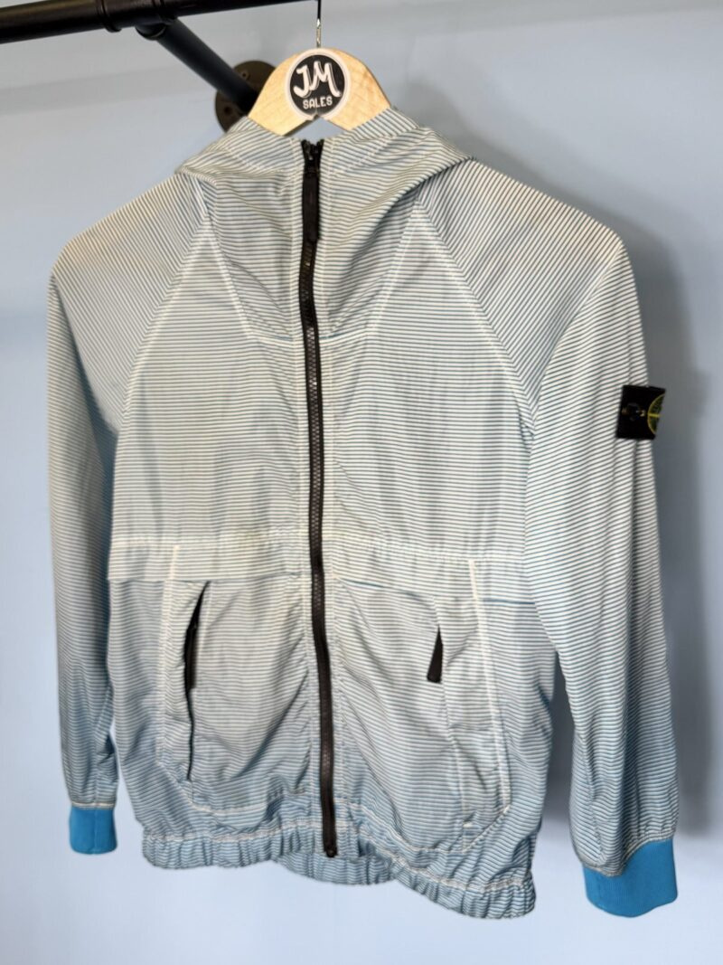 Age 10 Stone Island Junior Blue White Striped Lightweight Hooded Jacket