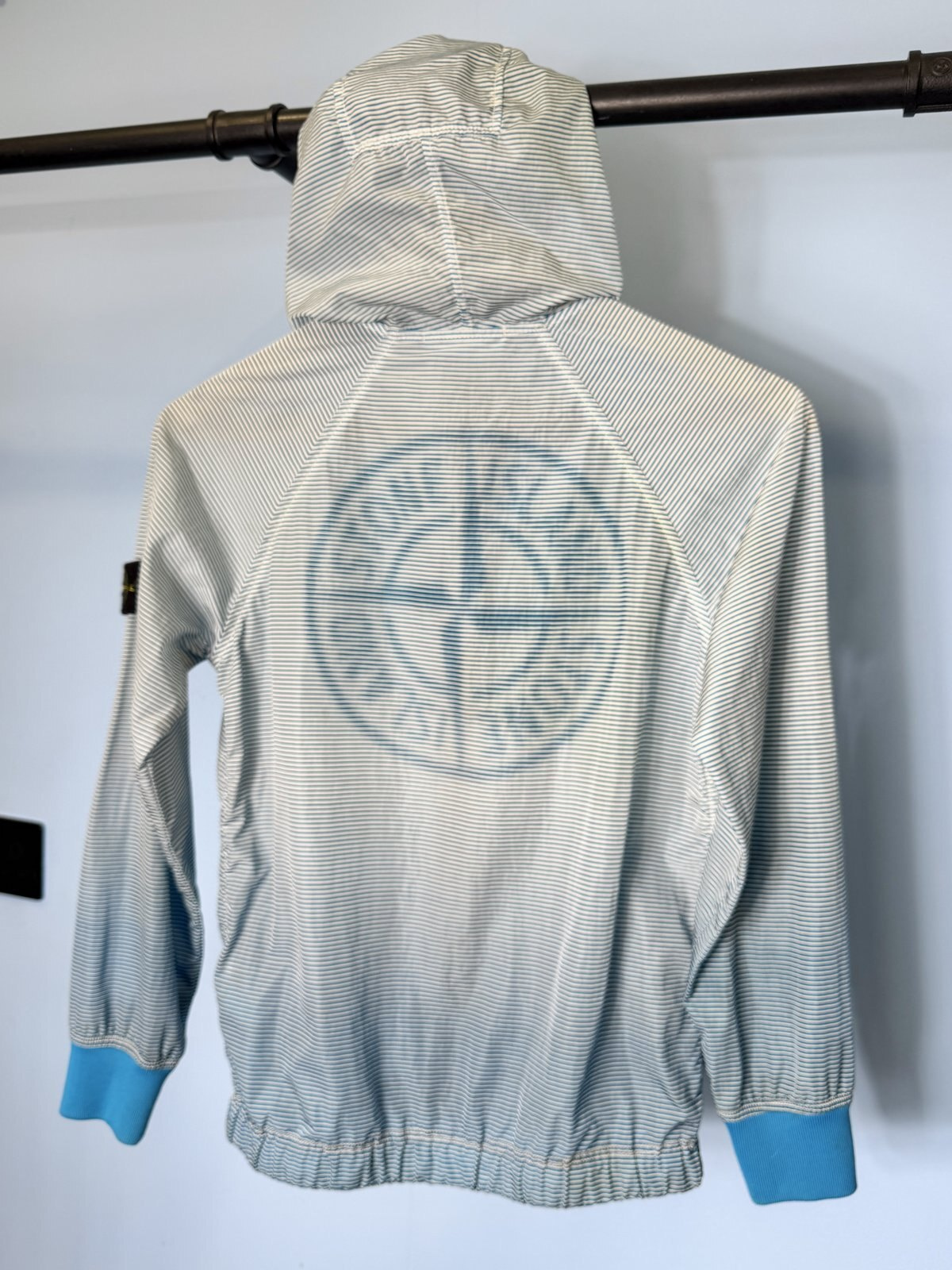 Age 10 Stone Island Junior Blue White Striped Lightweight Hooded Jacket - Image 3