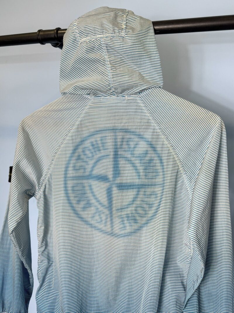 Age 10 Stone Island Junior Blue White Striped Lightweight Hooded Jacket - Image 4