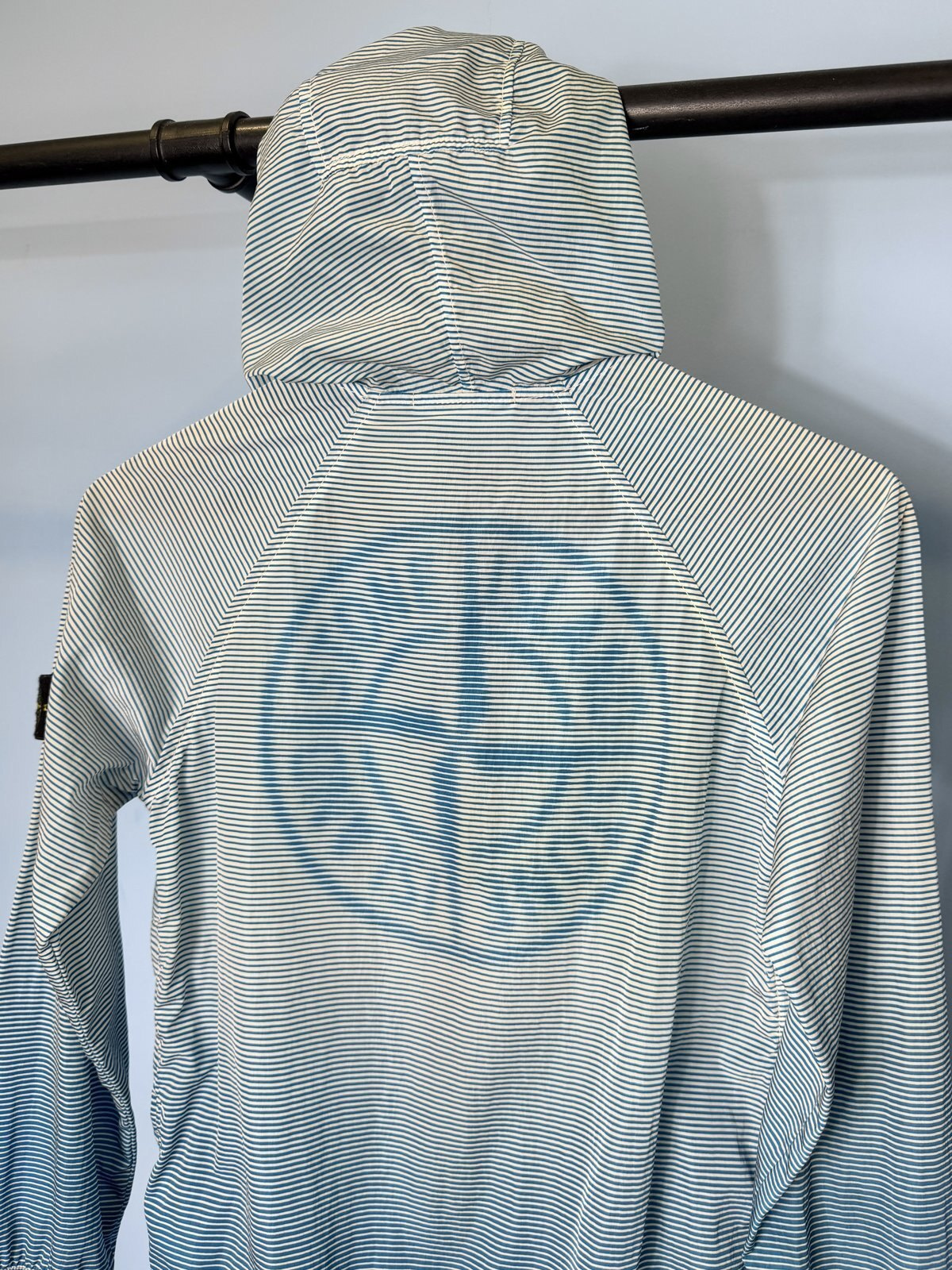 Age 10 Stone Island Junior Blue White Striped Lightweight Hooded Jacket - Image 4