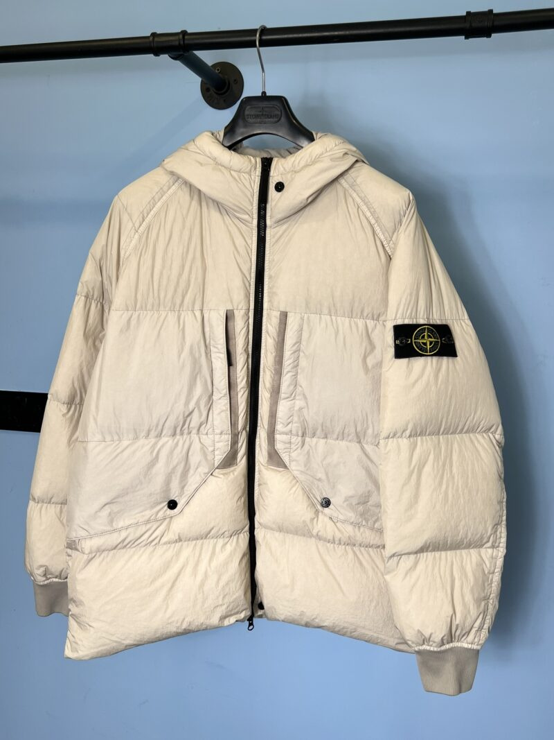 XL Stone Island Light Beige Garment Dyed Crinkle Reps R-NY Down Coat Jacket