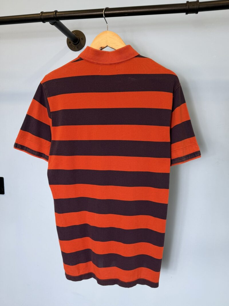 RARE Large Stone Island Orange Navy Blue Striped Polo Shirt - Image 3