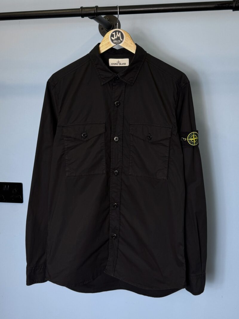 Large Stone Island Black Button-Down Overshirt Shacket