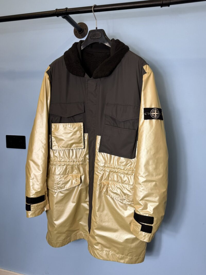 XXL Stone Island Gold Iridescent Coating Tela Parka with Reversible Liner